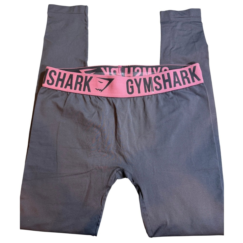 Gymshark Fit Seamless Leggings Charcoal Grey Pink Logo Waistband Womens Medium